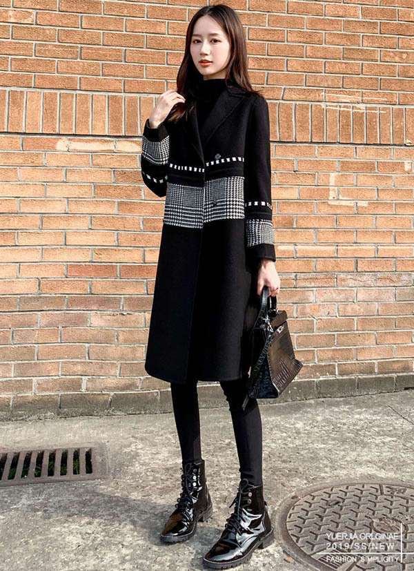 コート ロング丈コート Pコート ピーコート 千鳥格子 切り替え