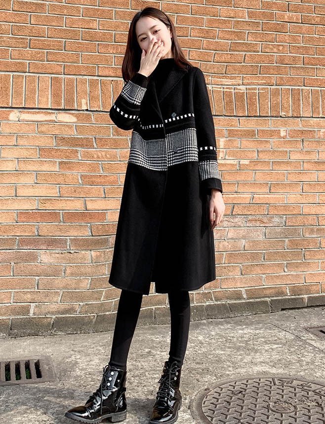 無料クーポン配布 アプリ コート ロング丈コート 切り替え 千鳥格子 ピーコート Pコート ジャケット・アウター