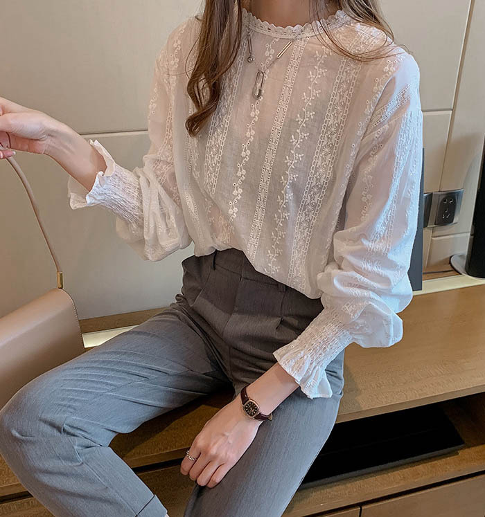 最適な材料 レースブラウス フリル シャツブラウス ドロップショルダー Clothing