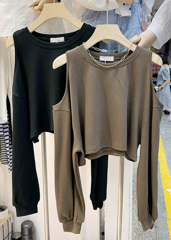 Tシャツ オフショルダー 肩出し 長袖 トップス 無地 シンプル