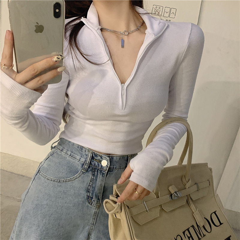 ニット ショート丈 ニットソー フロントファスナー スキッパー 薄