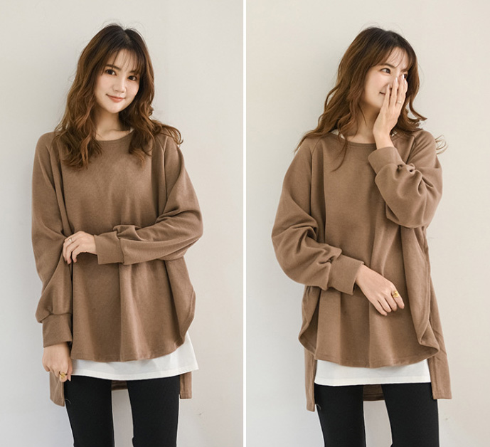 プルオーバー Tシャツ ゆるトップス ゆったり 丸め裾 スリット入り レディース トップス プルオーバー Tシャツ ゆるトップス ゆったり 丸め裾 スリット