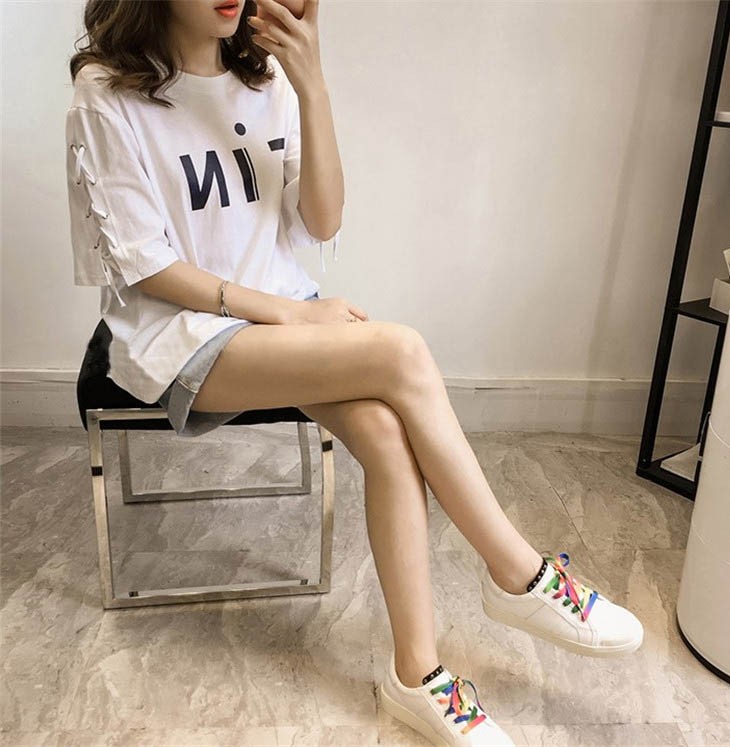 tシャツ EGLANTINE 袖フリンジレース5分袖カットソー レディース 70418a1.jpg
