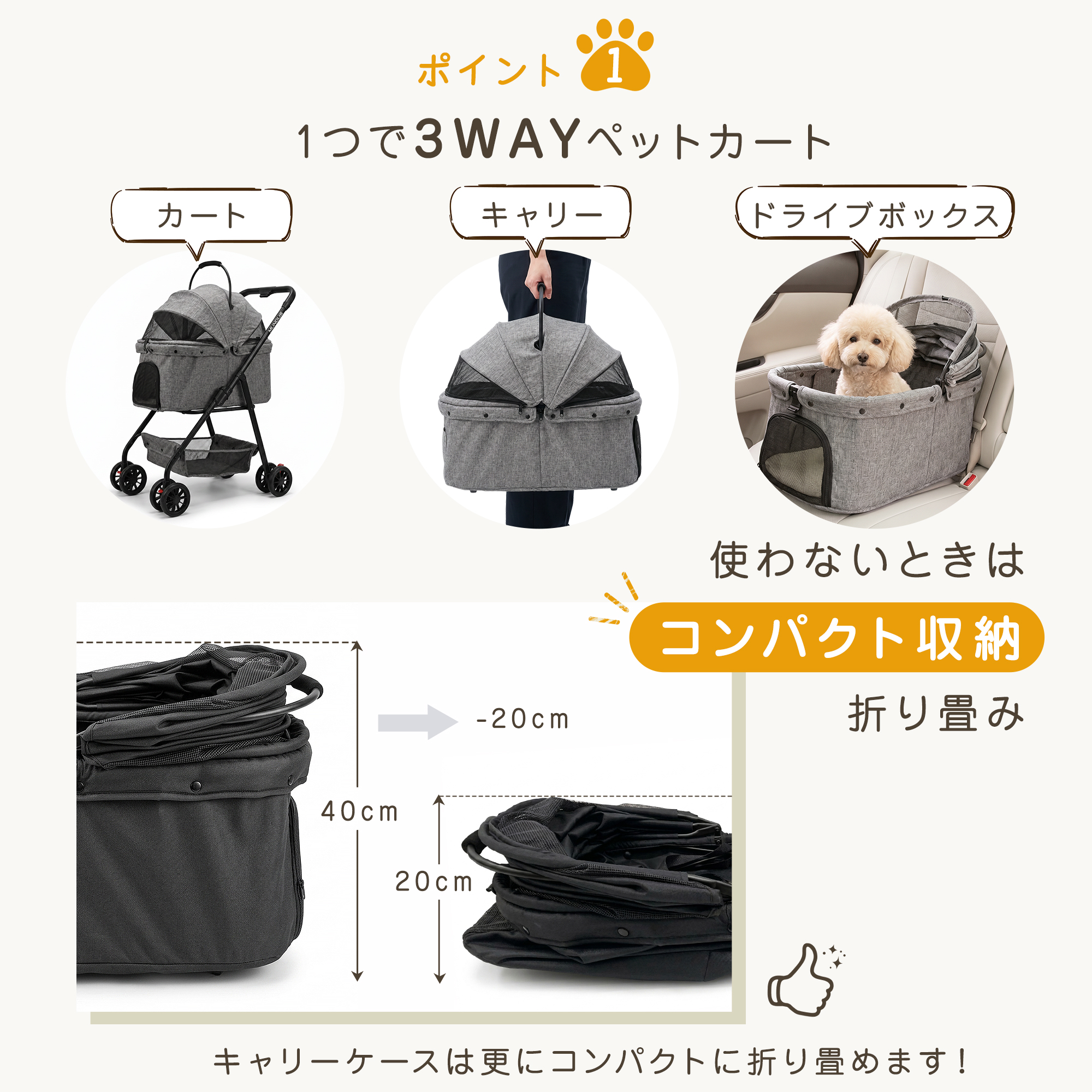 MUNDUS [新入荷sale]ペットカート 折りたたみ 4輪 ペットバギー 多頭