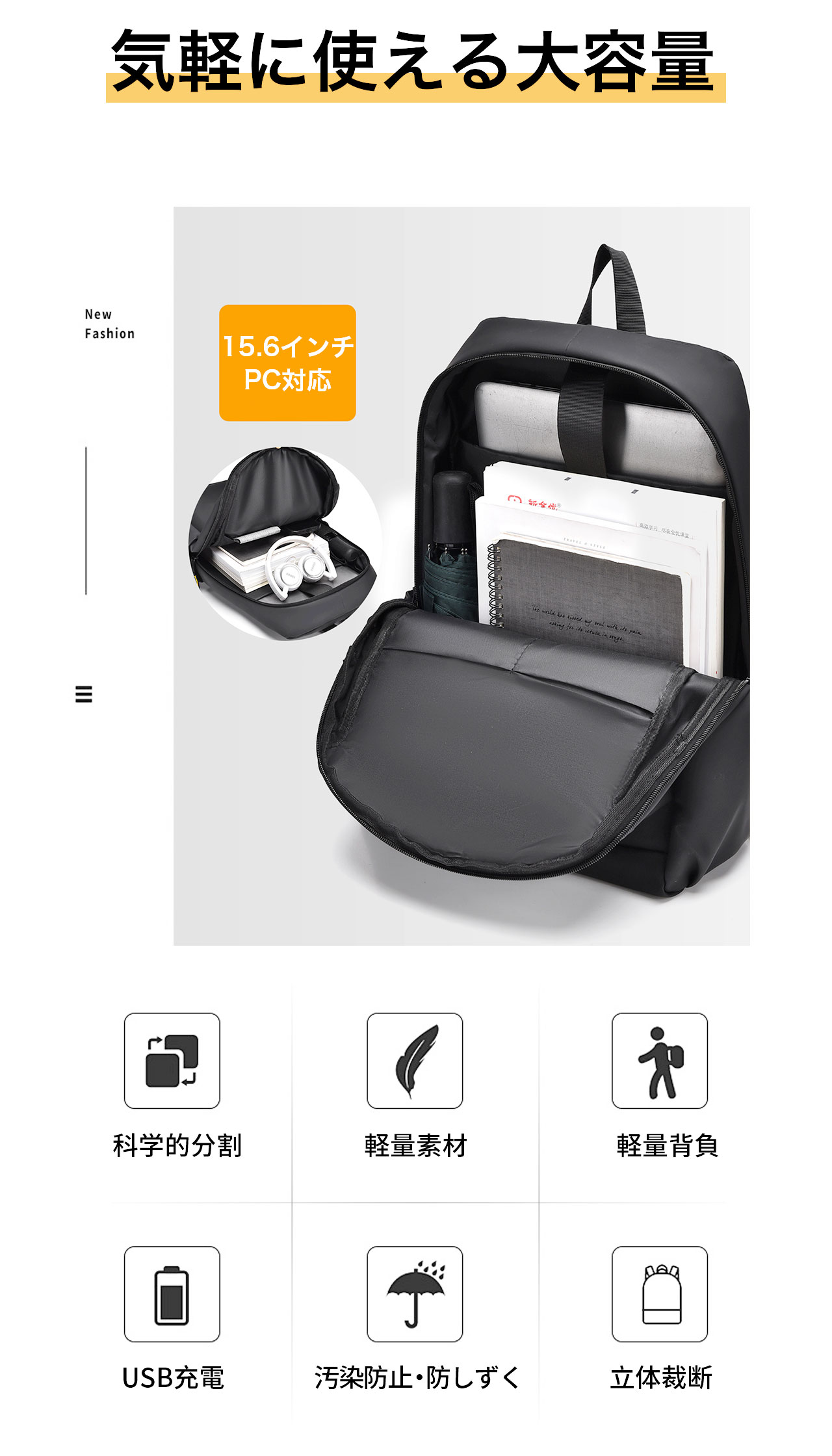 FUKUTA [先着50枚coupon]ビジネスリュック 15.6インチPC 防水 リュック