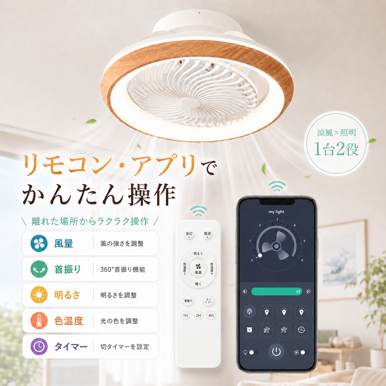 新入荷sale]シーリングファンライト 360°首振り ファン付き照明 1台2役