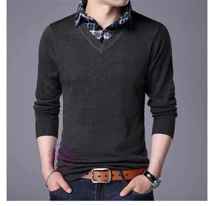 重ね着風 ニットセーター メンズ Vネック ニット 限定セール セーター カットソー 折り襟 ビジネス シンプル