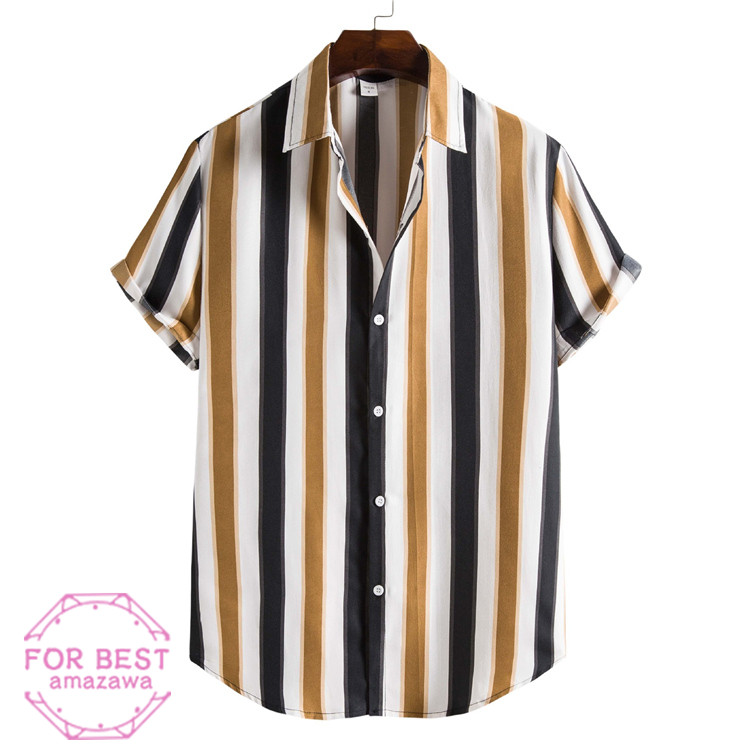 ストライプシャツ メンズ 半袖シャツ スーツ襟 夏 大きいサイズ カジュアルシャツ シャツ エスニック オーバーサイズ 黒 Fb For Best 通販 Yahoo ショッピング