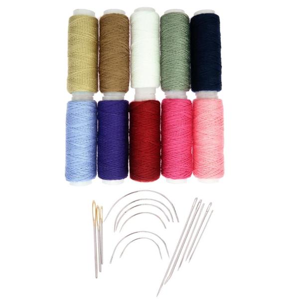 約24ピース カーブ針 特殊針 縫い針 縫い糸 10色 ポリエステル製 カーペット キャンバス 多目的