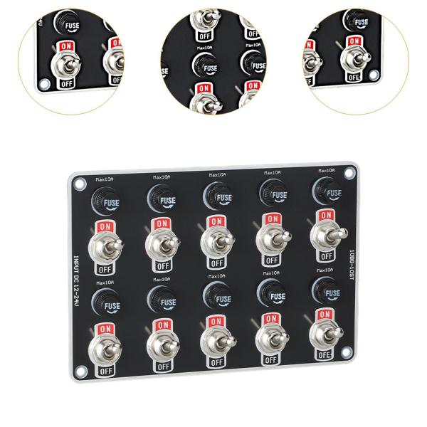 トグルスイッチパネル 多機能ロッカースイッチ、10ギャングボートヨットプロフェッショナルモーターホームRV 12V 24V 10Aヒューズ