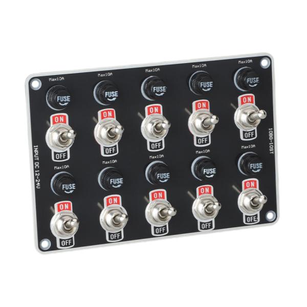 トグルスイッチパネル 多機能ロッカースイッチ、10ギャングボートヨットプロフェッショナルモーターホームRV 12V 24V 10Aヒューズ