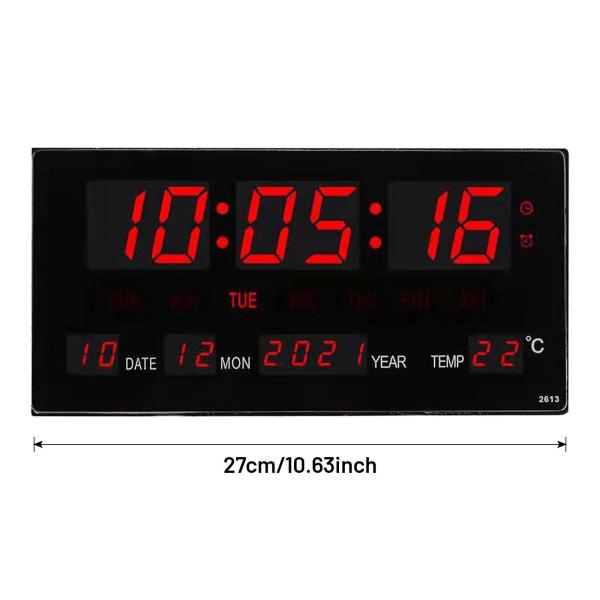 デジタル壁掛け時計LEDタイムカレンダー温度電気目覚まし時計米国