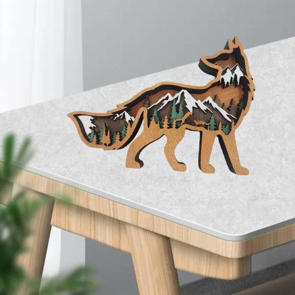 現代の木製キツネ像彫刻動物の置物飾り中棚ショーウィンドウ クラブ バー