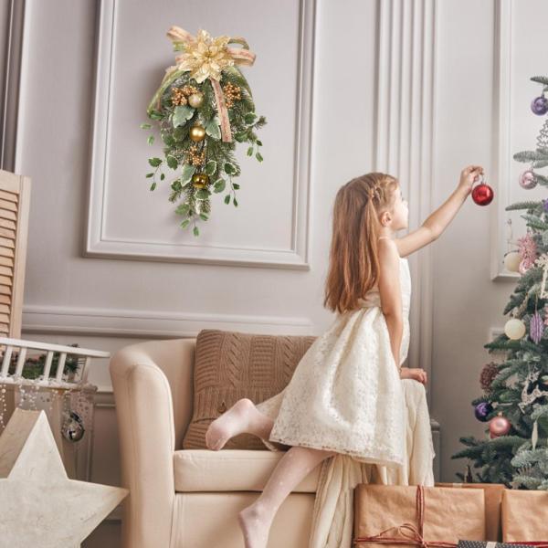 クリスマス ティアドロップ スワッグ ドア リース 壁掛け ガーランド スワッグ フェスティバルの装飾用