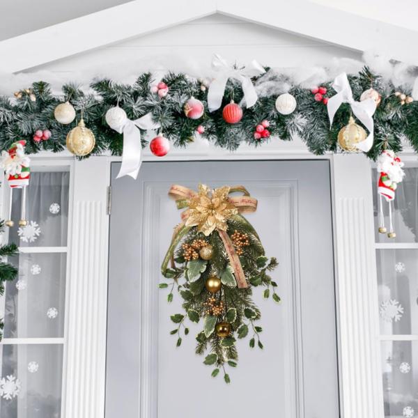 クリスマス ティアドロップ スワッグ ドア リース 壁掛け ガーランド スワッグ フェスティバルの装飾用