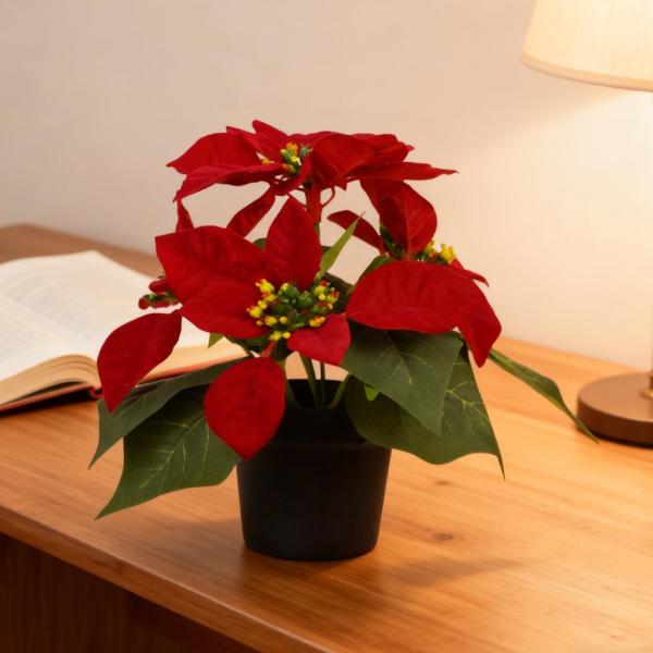 鉢植えのポインセチア クリスマスフラワーアレンジメント オーナメント 造花 家庭用 卓上 オフィス テーブルセンターピース 装飾
