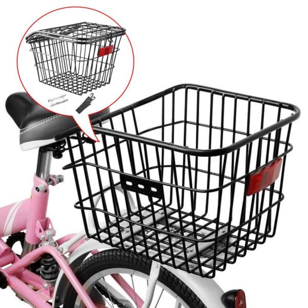 リアバイクバスケット、蓋付き自転車バスケット、ポータブル、耐久性、サイクリングラックバスケット、子供用折りたたみ自転車用自転車カーゴラック、ほとんどの