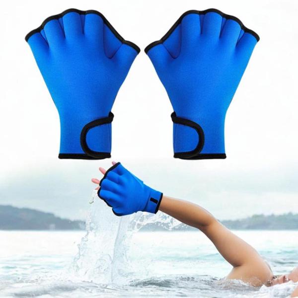 ウェブ付きスイミンググローブ 水中エアロビクス水泳トレーニングダイビング用アクアティックグローブ M ブルー