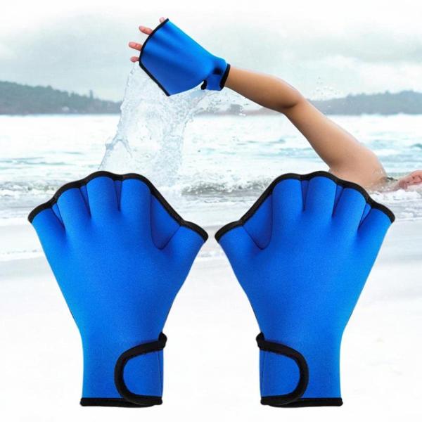 ウェブ付きスイミンググローブ 水中エアロビクス水泳トレーニングダイビング用アクアティックグローブ M ブルー