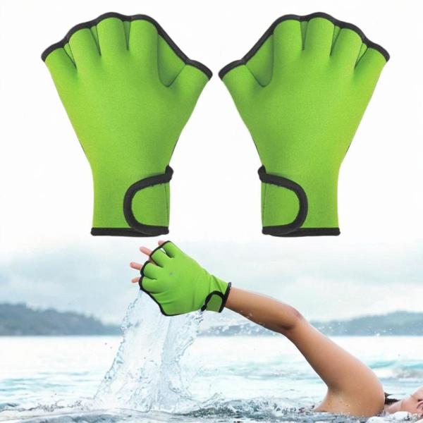 ウェブ付きスイミンググローブ 水中エアロビクス水泳トレーニングダイビング用アクアティックグローブ L グリーン