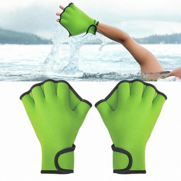 ウェブ付きスイミンググローブ 水中エアロビクス水泳トレーニングダイビング用アクアティックグローブ M グリーン