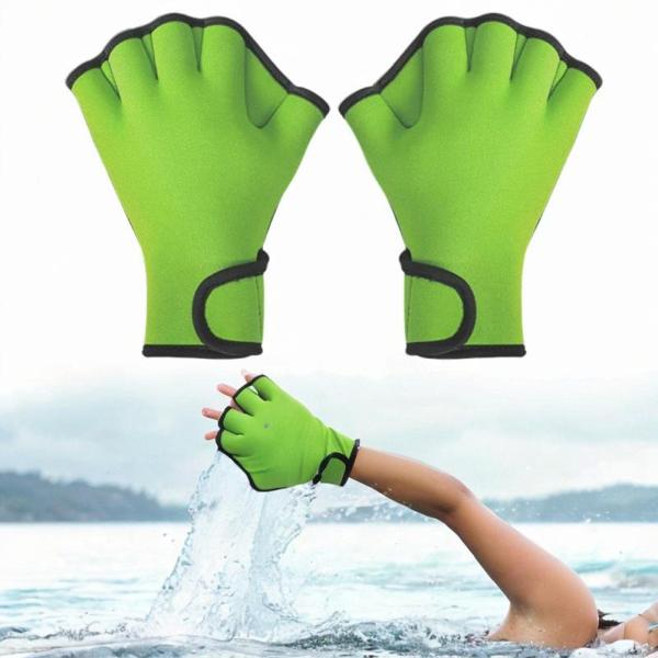 ウェブ付きスイミンググローブ 水中エアロビクス水泳トレーニングダイビング用アクアティックグローブ M グリーン