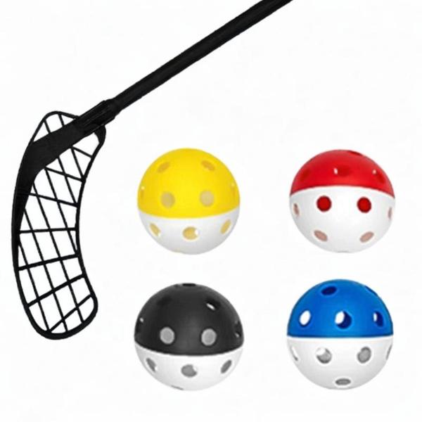 フロアボールボール 4個 中空ユニホッケーボール プレーヤー用 プロフェッショナルトレーニング用 4色 ホワイトボトム