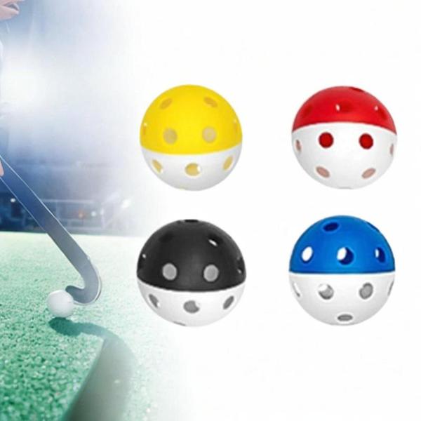 フロアボールボール 4個 中空ユニホッケーボール プレーヤー用 プロフェッショナルトレーニング用 4色 ホワイトボトム