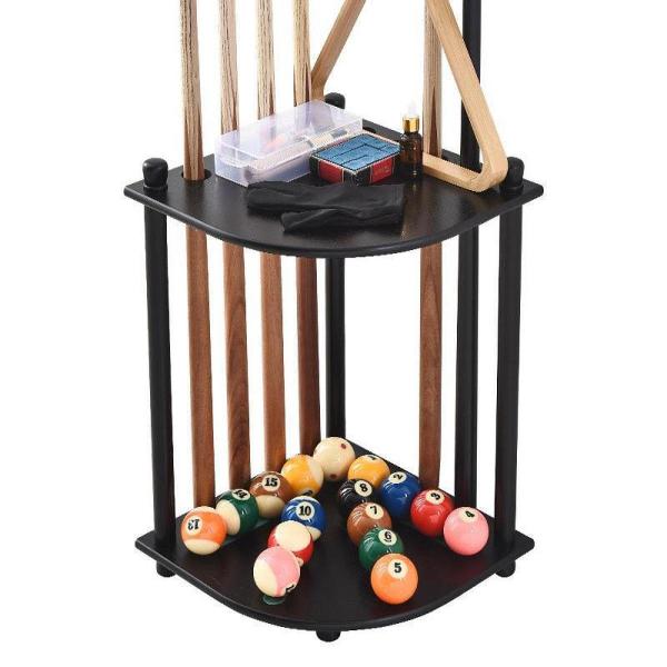 プールスティックホルダー、ビリヤードアクセサリー、バーラック8ホール簡単配置、無垢材スタイリッシュプールキューラックフロアスタンド