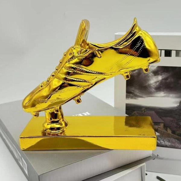 ゴールデンブーツサッカートロフィー像樹脂トロフィーオフィスホームデコレーションエントランスゴールドベース