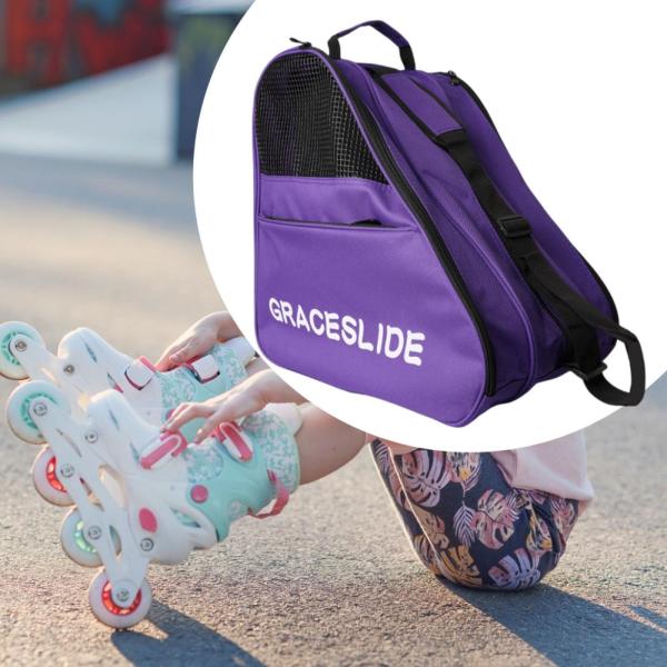 ローラースケート収納バッグ ポーチ スケートシューズバッグ アウトドア 子供用 女性用 パープル
