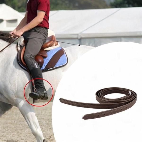 2xストレートレザーノンストレッチ、ステンレススチールバックル付き、乗馬用具、ダークブラウン