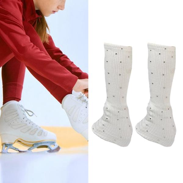 アイススケート用レッグウォーマー モダンフィギュアスケートソックス ダンストレーニングパーティー用 ホワイト