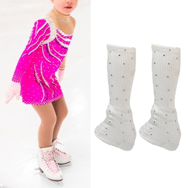 アイススケート用レッグウォーマー モダンフィギュアスケートソックス ダンストレーニングパーティー用 ホワイト