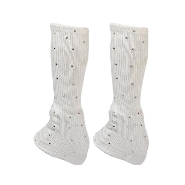 アイススケート用レッグウォーマー モダンフィギュアスケートソックス ダンストレーニングパーティー用 ホワイト