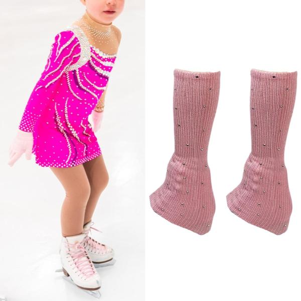 アイススケート用レッグウォーマー モダンフィギュアスケートソックス ダンストレーニングパーティー用 ピンク