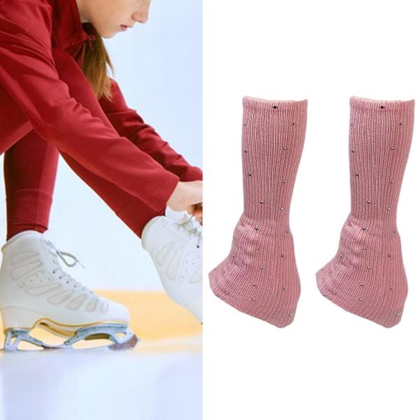 アイススケート用レッグウォーマー モダンフィギュアスケートソックス ダンストレーニングパーティー用 ピンク