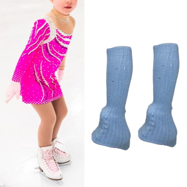 アイススケート用レッグウォーマー モダンフィギュアスケートソックス ダンストレーニングパーティー用 ブルー