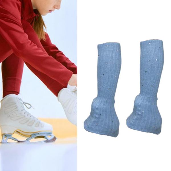 アイススケート用レッグウォーマー モダンフィギュアスケートソックス ダンストレーニングパーティー用 ブルー