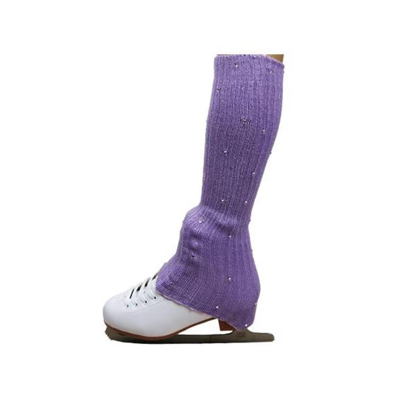 アイススケート用レッグウォーマー モダンフィギュアスケートソックス ダンストレーニングパーティー用 パープル