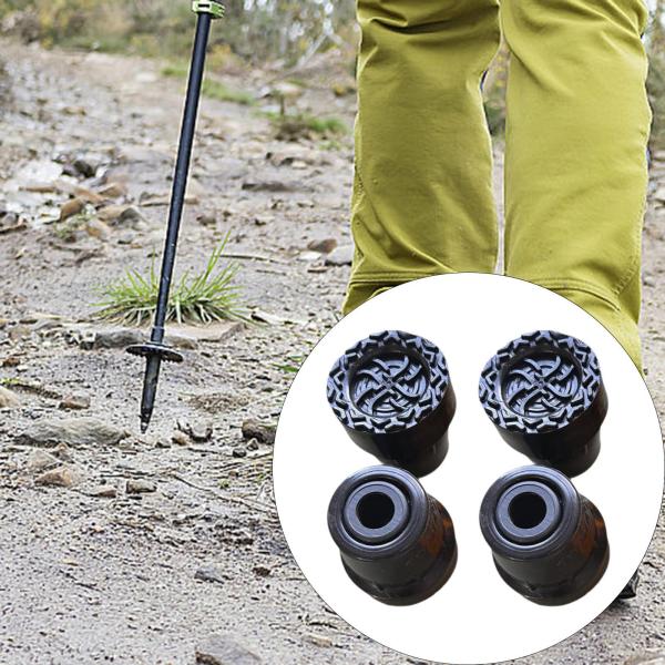 トレッキングポールチップアクセサリー コンパクトで丈夫な交換用足プロテクター ブラック 4個