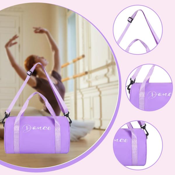 女の子用ダンスバッグ ポータブルダンスダッフルバッグ スポーツウィークエンダー 体操用 パープル