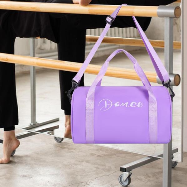女の子用ダンスバッグ ポータブルダンスダッフルバッグ スポーツウィークエンダー 体操用 パープル