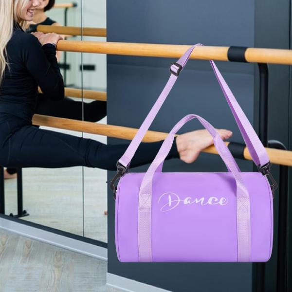 女の子用ダンスバッグ ポータブルダンスダッフルバッグ スポーツウィークエンダー 体操用 パープル
