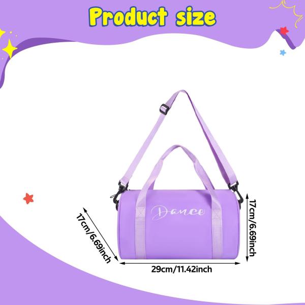 女の子用ダンスバッグ ポータブルダンスダッフルバッグ スポーツウィークエンダー 体操用 パープル