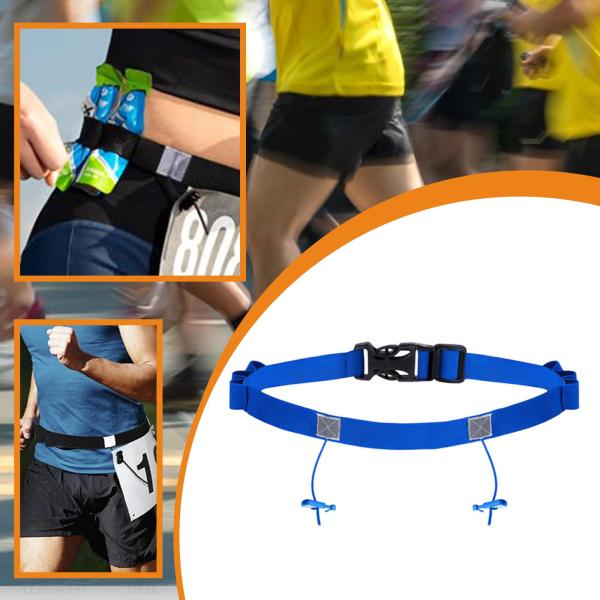 マラソンランニングナンバーベルト ランナー用 快適 軽量 伸縮性 ブルー