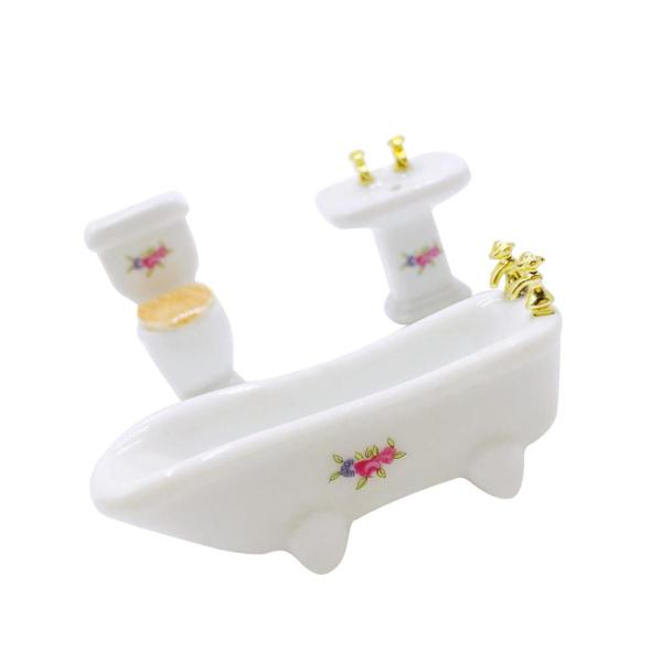 1/24ドールハウスミニチュアバスルームセットセラミックバスタブトイレバラ