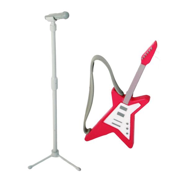 2 個 1:12 ミニチュアギターとマイクセットアクセサリーおもちゃの装飾品