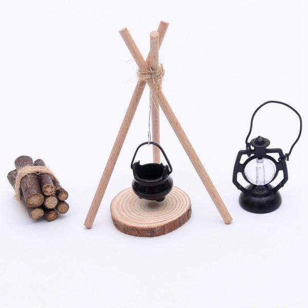 7 個 1/12 ドールハウスキャンプセット木製薪 DIY 子供のおもちゃ人形キャンプアクセサリーミニチュアシーンモデル休日用