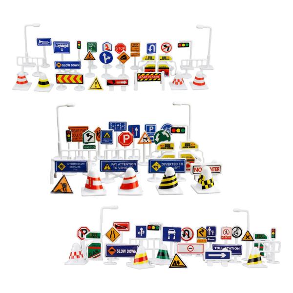 28個 1:64スケール 道路標識プレイセット レイアウト 道路信号 交通玩具 A